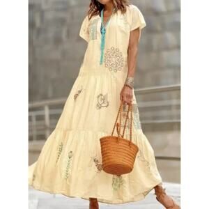 Zara Blogger's Favorite Cream Embroidered Tiered Maxi Dress Limited Small NEW